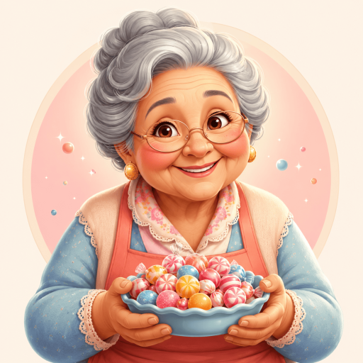 Caricatura de La Icha ofreciendo dulces, mascota de El Rincón de la Icha