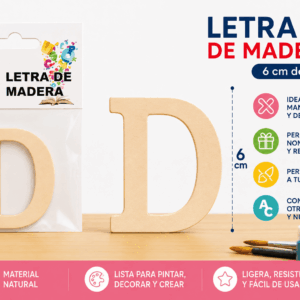 Letra D de Madera 6 cm para Manualidades y Decoración Letra D de madera de 6 cm para manualidades, decoración, nombres e iniciales personalizadas