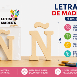 Letra Ñ de Madera 6 cm para Manualidades y Decoración Letra Ñ de madera de 6 cm para manualidades, decoración, nombres y palabras personalizadas