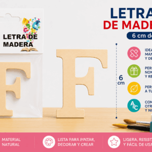 Letra F de Madera 6 cm para Manualidades y Decoración Letra F de madera de 6 cm para manualidades, decoración, nombres e iniciales personalizadas
