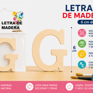 Letra G de Madera 6 cm para Manualidades y Decoración Letra G de madera de 6 cm para manualidades, decoración, nombres e iniciales personalizadas