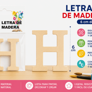 Letra H de Madera 6 cm para Manualidades y Decoración Letra H de madera de 6 cm para manualidades, decoración, nombres e iniciales personalizadas