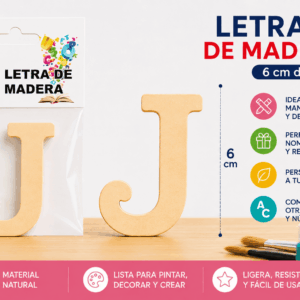 Letra J de Madera 6 cm para Manualidades y Decoración Letra J de madera de 6 cm para manualidades, decoración, nombres e iniciales personalizadas