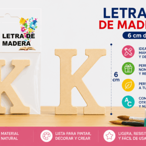 Letra K de Madera 6 cm para Manualidades y Decoración Letra K de madera de 6 cm para manualidades, decoración, nombres e iniciales personalizadas