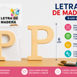 Letra P de Madera 6 cm para Manualidades y Decoración Letra P de madera de 6 cm para manualidades, decoración, nombres e iniciales personalizadas