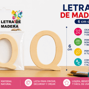 Letra Q de Madera 6 cm para Manualidades y Decoración Letra Q de madera de 6 cm para manualidades, decoración, nombres e iniciales personalizadas