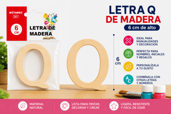 Letra Q de madera de 6 cm para manualidades, decoración, nombres e iniciales personalizadas