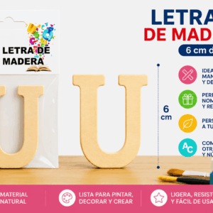 Letra U de Madera 6 cm para Manualidades y Decoración Letra U de madera de 6 cm para manualidades, decoración, nombres e iniciales personalizadas