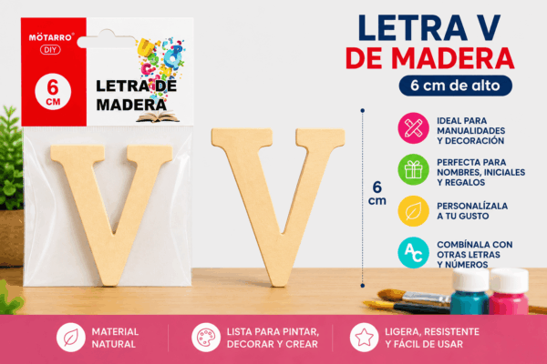 Letra V de madera de 6 cm para manualidades, decoración, nombres e iniciales personalizadas
