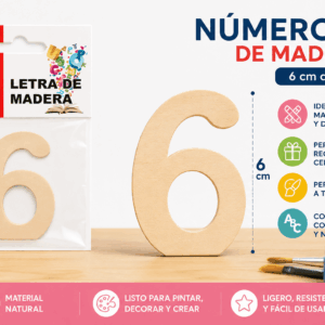 Número 6 de Madera 6 cm para Manualidades y Decoración Número 6 de madera de 6 cm para manualidades, decoración y proyectos personalizados