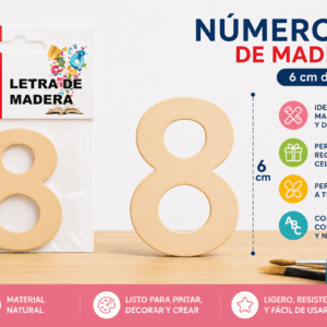 Número 8 de Madera 6 cm para Manualidades y Decoración Número 8 de madera de 6 cm para manualidades, decoración y proyectos personalizados