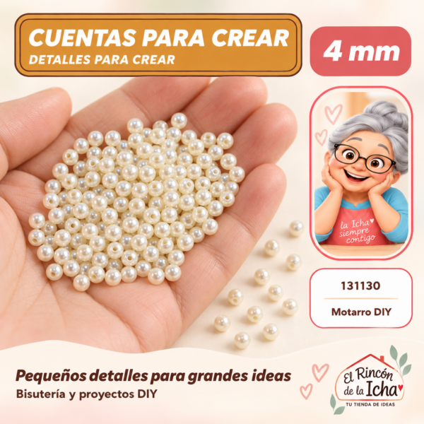 Perlas decorativas redondas – Marfil – 4 mm