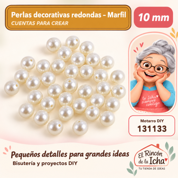 Perlas decorativas redondas – Marfil – 10 mm