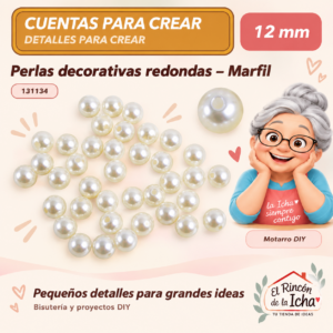 131134 Perlas decorativas redondas – Marfil – 12 mm