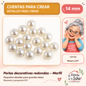 131135 Perlas decorativas redondas – Marfil – 14 mm