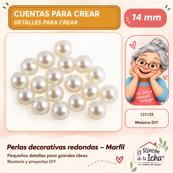 Perlas decorativas redondas – Marfil – 14 mm