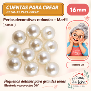 131136 Perlas decorativas redondas – Marfil – 16 mm