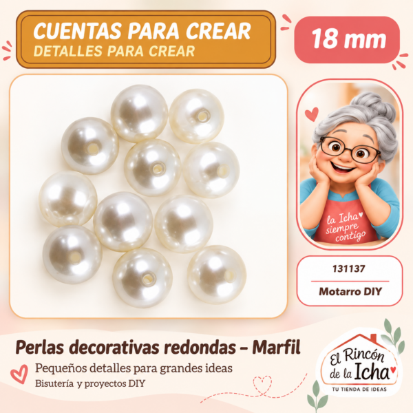 Perlas decorativas redondas – Marfil – 18 mm