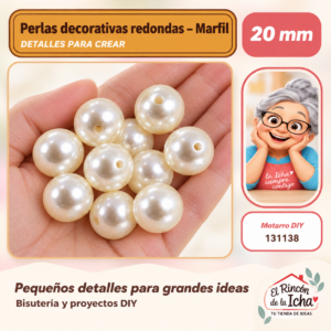 131138 Perlas decorativas redondas – Marfil – 20 mm