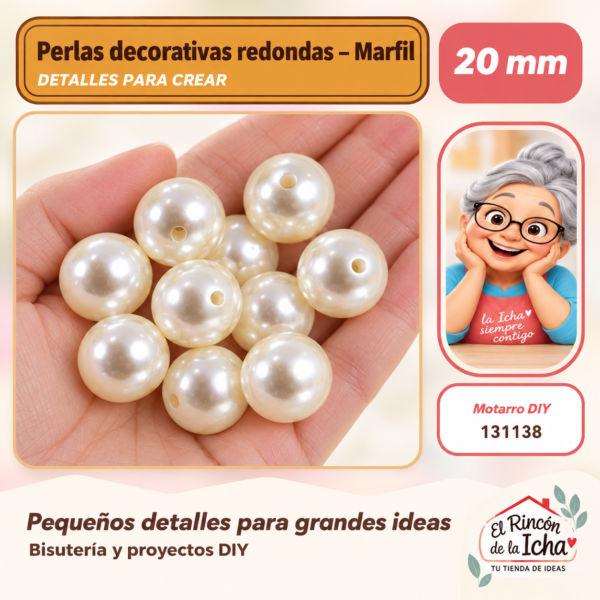 Perlas decorativas redondas – Marfil – 20 mm
