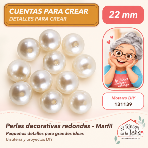 Perlas decorativas redondas – Marfil – 22 mm