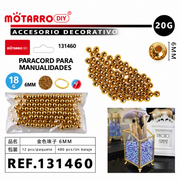 Cuentas metalizadas doradas – 6 mm – 18 g
