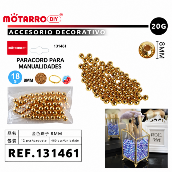 Cuentas metalizadas doradas – 8 mm – 18 g