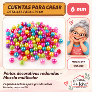 131639 Perlas decorativas redondas – Mezcla multicolor – 6 mm