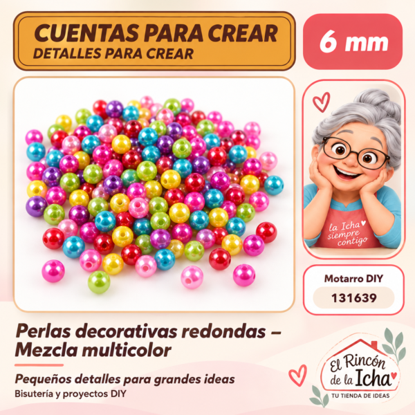Perlas decorativas redondas – Mezcla multicolor – 6 mm