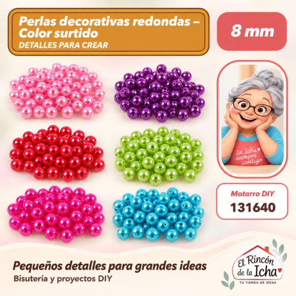 Perlas decorativas redondas – Color surtido – 8 mm