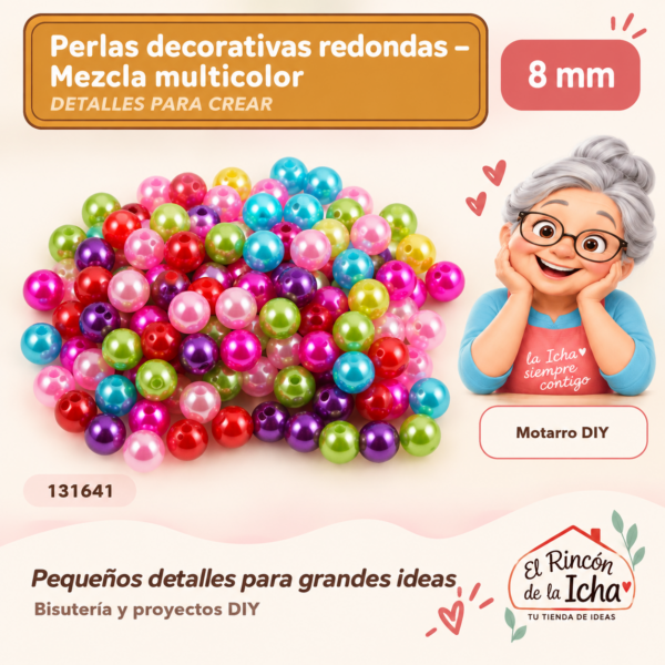 Perlas decorativas redondas – Mezcla multicolor – 8 mm