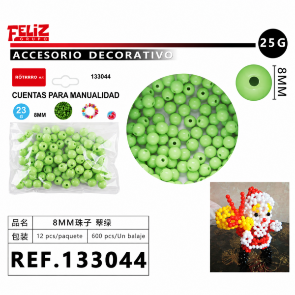 Cuentas color sólido – Verde – 8 mm – 23 g