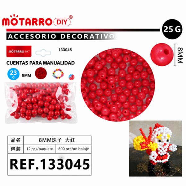 Cuentas color sólido – Rojo – 8 mm – 23 g