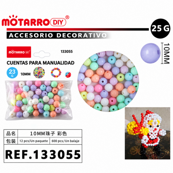 Cuentas colores pastel surtidos – 10 mm – 23 g