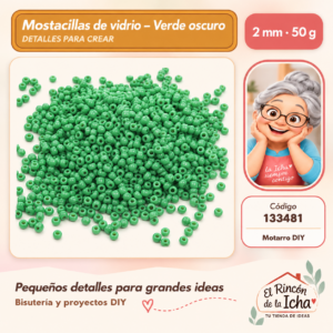 Mostacillas de vidrio – Verde oscuro – 2 mm – 50 g