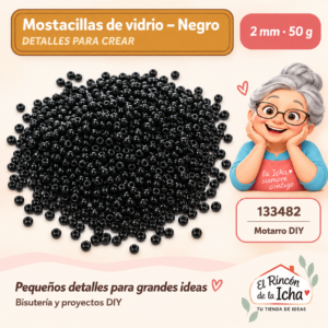 Mostacillas de vidrio – Negro – 2 mm – 50 g