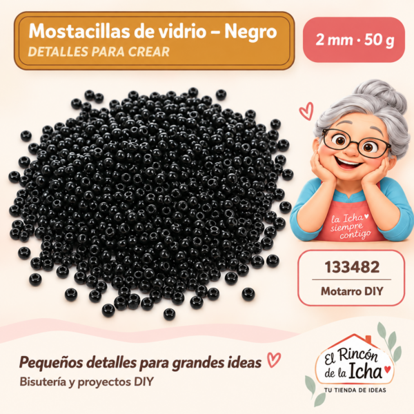 Mostacillas de vidrio – Negro – 2 mm – 50 g