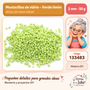 Mostacillas de vidrio – Verde limón – 2 mm – 50 g