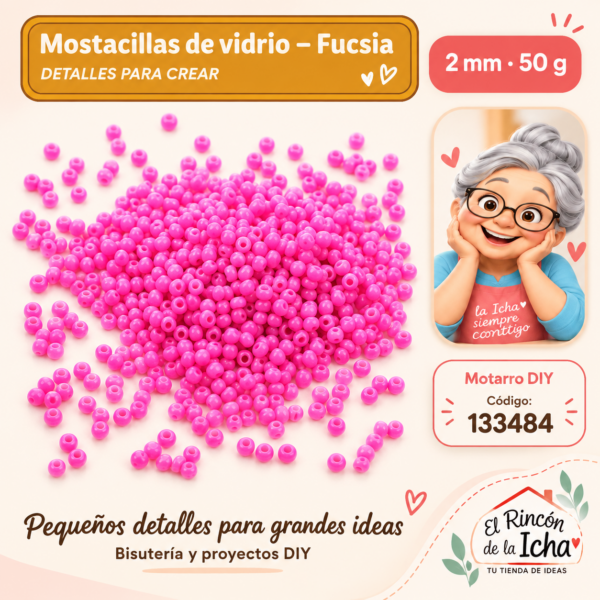 Mostacillas de vidrio – Fucsia – 2 mm – 50 g
