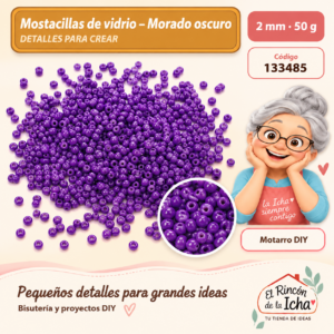 133485 Mostacillas de vidrio – Morado oscuro – 2 mm – 50 g