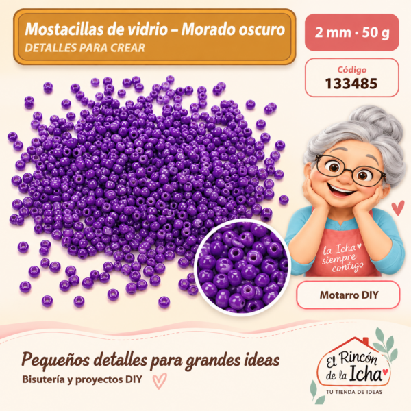 Mostacillas de vidrio – Morado oscuro – 2 mm – 50 g
