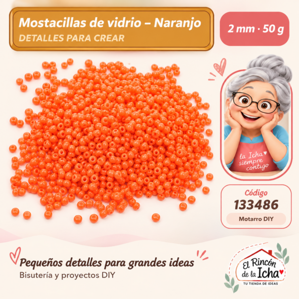 Mostacillas de vidrio – Naranjo – 2 mm – 50 g