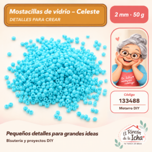 133488 Mostacillas de vidrio – Celeste – 2 mm – 50 g