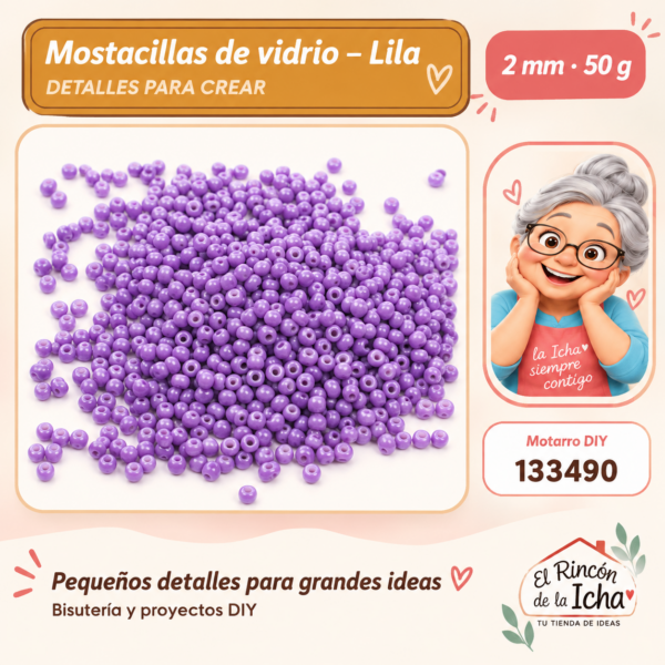 Mostacillas de vidrio – Lila – 2 mm – 50 g