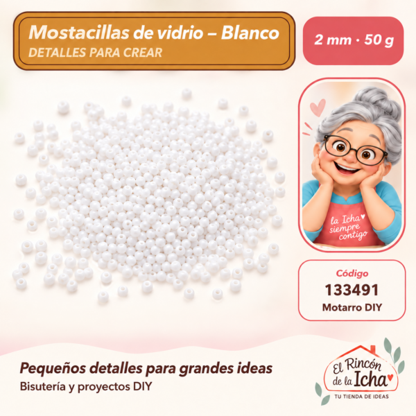 Mostacillas de vidrio – Blanco – 2 mm – 50 g