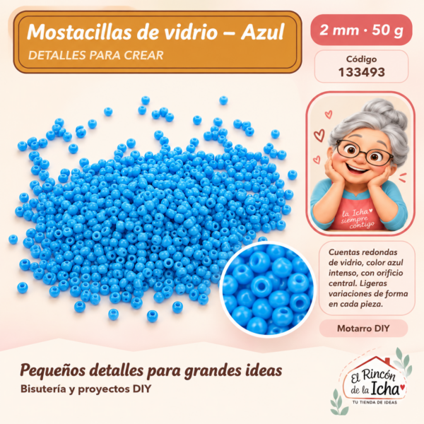 Mostacillas de vidrio – Azul – 2 mm – 50 g