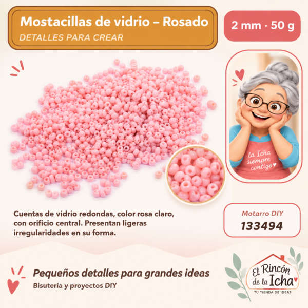 Mostacillas de vidrio – Rosado – 2 mm – 50 g