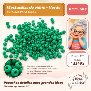 133495 Mostacillas de vidrio – Verde – 4 mm – 50 g