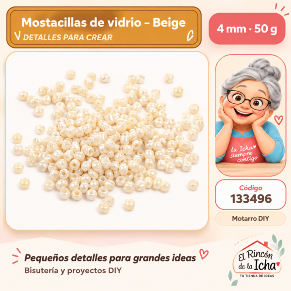 Mostacillas de vidrio – Beige – 4 mm – 50 g