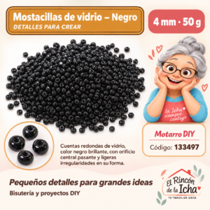 133497 Mostacillas de vidrio – Negro – 4 mm – 50 g